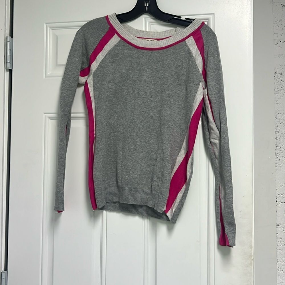Pink Rose Sweater - Grey Pink and White Stripe